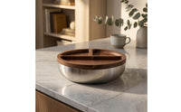 Acacia Wood Divided Fruit Tray Warm Brown Grain Stainless Steel Fruit Tray Polished Tableware Round