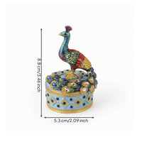 Jewelry Box with Peacock Figurine Lid Enamel-Style Jewelry Box with Peacock Ornate Gold-Tone for Women, Dresser, Vanity