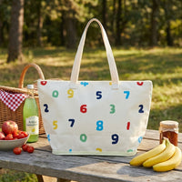 Travel Bag and Insulated Tote Bag for Food, Oxford Cloth Cool Bag with Shoulder Bag Strap, Unique Number Print Foldable Bag, 10L Grocery Bag