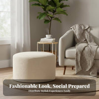 Round Boucle Ottoman Teddy Fleece Texture Round Boucle Stool Nordic design Textured Fabric for Homeowners, Entryway, Lounge Area
