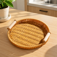 Home Storage Basket with Handles, Round Fruit Storage Basket, Brown Synthetic Polymer for Kitchen & Living Room, 4 Pieces