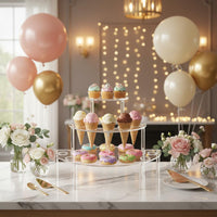 Easy to Assemble 3 Tier Ice Cream Cone Holder Sturdy & Stable Semi Circle Cone Rack Reusable Acrylic Dessert Display Stand Polished Edges for Buffet, Wedding