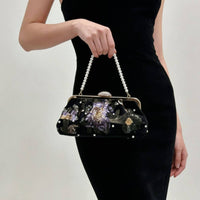 Evening Purse with Pearl Handle Elegant Evening Bag with Chain Strap Embroidered Clutch Bag for Weddings