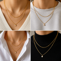 Elegant Double-Layer Stainless Steel Necklace with Single Diamond Pendant for Women