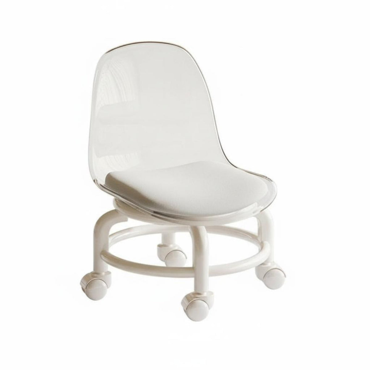 Transparent structure paded Caster Stool Easy to Clean Padded Work stool rollers Quiet Casters Mobile Seating Ergonomic Design for Homemakers, Mechanics, Playroom, Floor Cleaning, Living Room, Salon