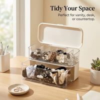 Daily Lens Holder Cosmetic Contact Storage, Transparent Acrylic Multi Compartment Organizer, Makeup Table Dresser, Box