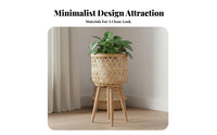 Nordic Design Woven Basket Planter with Stand Floor-Standing Woven Planter with Legs Natural Texture Flower Pot Holder Boho Aesthetic for Plant Lovers, Interior Decorators, Homeowners, Living Room, Balcony, Entryway, Bedroom