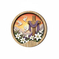 Layered Wall Decor Scenery Round Wooden Wall Plaque Crisp Printing House Decoration for Christians, Living Room, Office, Entryway