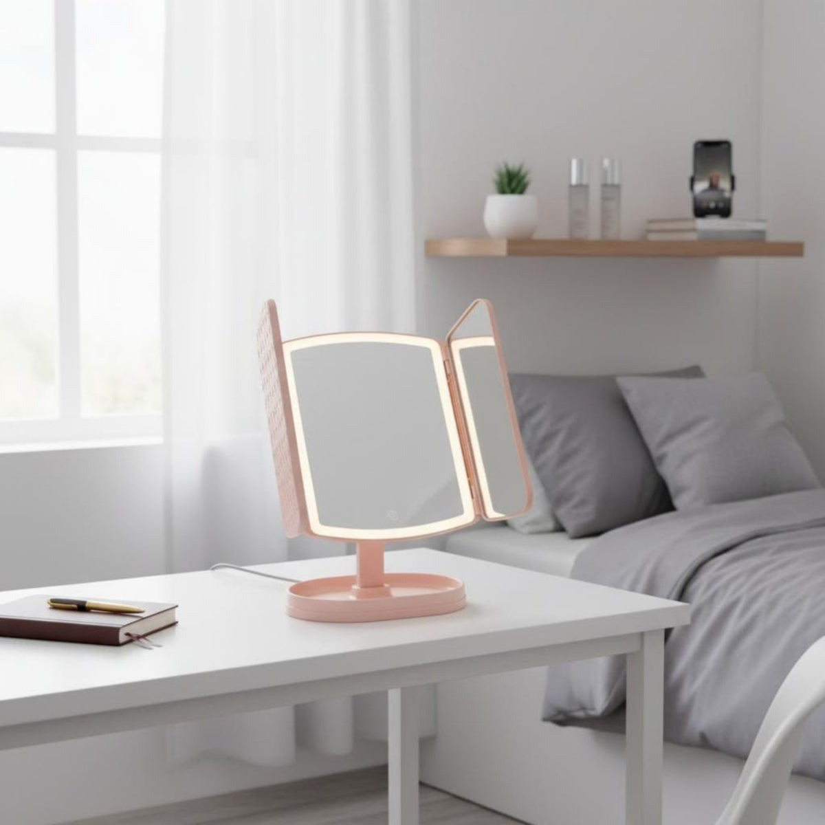 light-emitting diode Fill Light Lighted Makeup Mirror Portable Design Lighted Cosmetic Mirror Adjustable Angle glamour Accessory rotate Rotation for Women, Teen Girls, Students, Dorm Room, Dressing Table, Bedroom, Travel