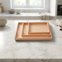 3 Pieces Natural Educational Tray with Handles Rectangular Wooden Tray with Handles Shallow Smooth for Teachers
