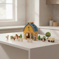 Wooden Farm Toy Fine Motor Shape Sorter Educational Toy House with Wooden Blocks for Daycare