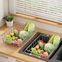 Stainless Steel Colander Kitchen Sink Colander, Expandable Dish Draining Basket and Vegetable Washing Basin for Modern Kitchen Storage Over Sink