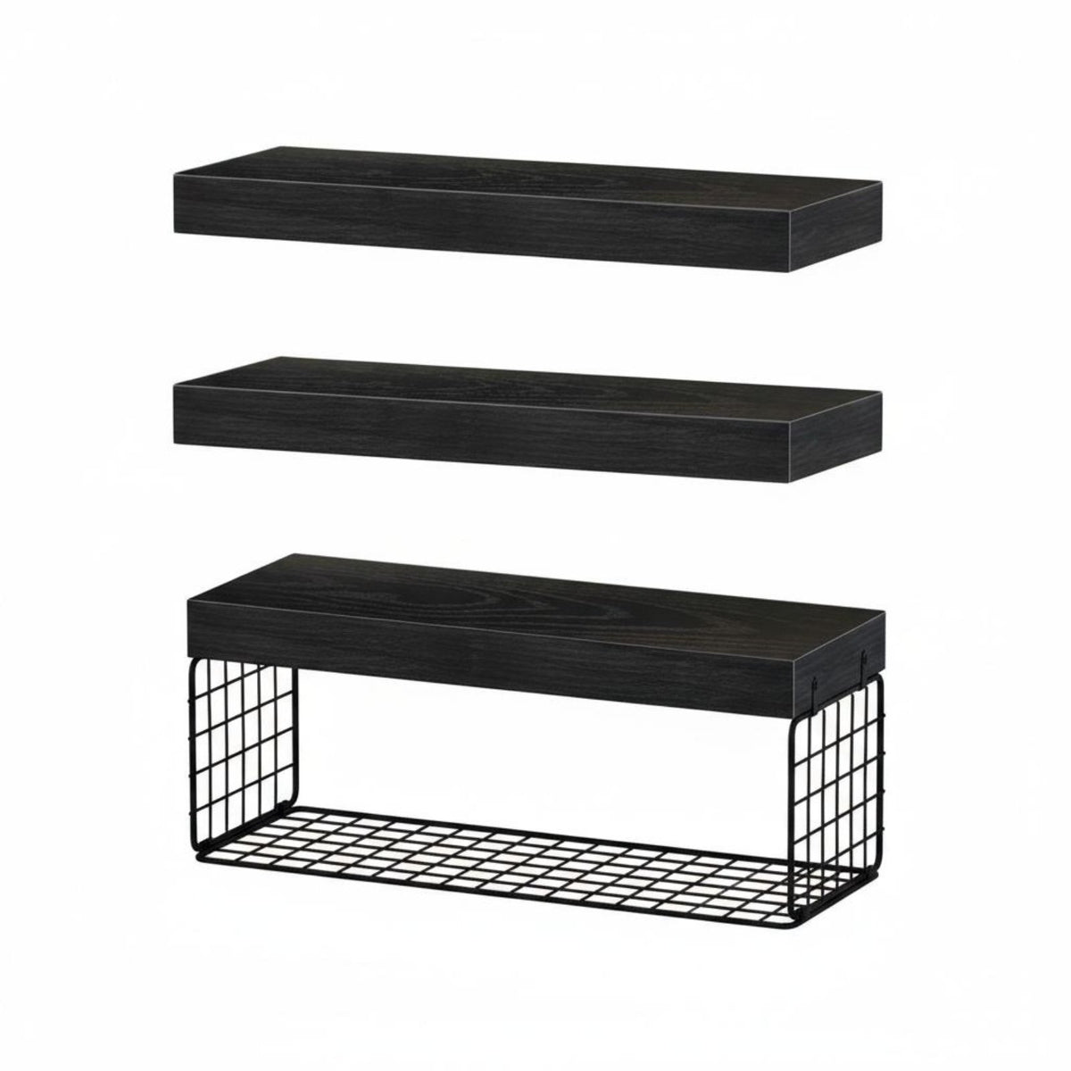 3 Pieces Multi-Purpose Wall Mounted Display Shelf Space Saving Storage Shelf with Basket Easy to Install for Apartment Dwellers, Homeowners
