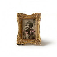 Ornate Carved Picture Frame Antique-Style Resin Photo Frame Gold-Toned Tabletop for Living Room, Bedroom, Entryway