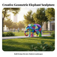Weather Resistant Geometric Elephant Sculpture Waterproof Modern Elephant Lawn Sculpture Sun-Proof Outdoor Decoration Hand-Painted for Landscape Designers, Property Managers, Hotel Entrance, Courtyard, Public Square, Patio