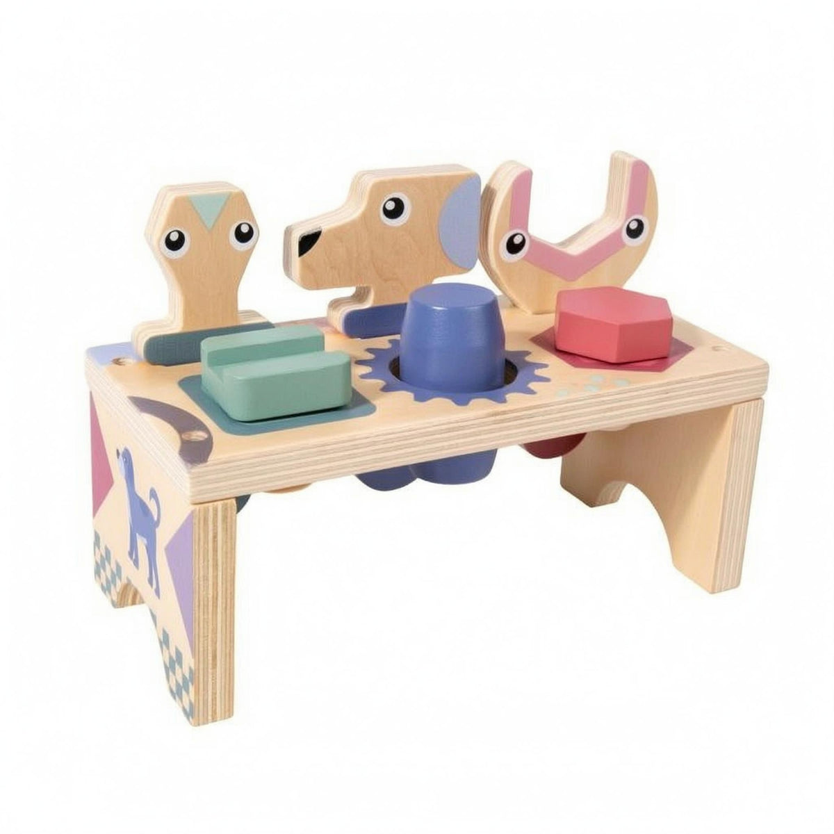 Natural Wood Finish Wooden Tool Bench Brightly Colored Tool Bench Toy Peg-and-Slot Construction Workbench Educational for Children