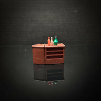 1:64 Scale Miniature Bar Counter Wood-Grain Bar Counter with Bottles Simple Dollhouse Pub Set Detailed for Collectors
