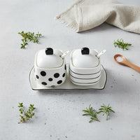 Ceramic Seasoning Pot Set Seasoning Jar Spoon Tray Set Multifunctional for Restaurant