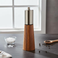 Ergonomic Shape Wooden Sodium Chloride and Pepper Grinder Set Modern Design Acacia Wood Grinder Set for Restaurant