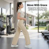 Ladies Trousers with High Waist Control, Quick Dry Nylon Wide Leg Womens for Gym and Casual Wear, Comfortable Work