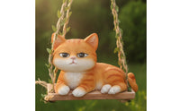 Whimsical Hanging Cat Ornament Cute Cat on Swing Adorable Decor Sculpted for Gardeners, Garden, Potted Plants, Patio, Balcony