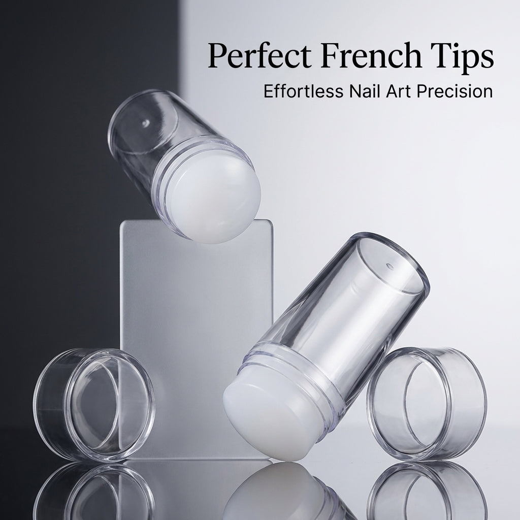 French Manicure Stamper with Cap and Plate Transfer for Nail Design and Technicians, Professional Kit