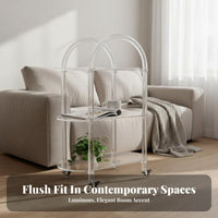 Transparent Look Iridescent Side Table Easy to Move Multi-Tier Storage cart adaptable Use Rolling Shelf Space-Saving for Apartment Dwellers, Interior Design aficionados, Small Spaces, Living Room, Bedroom, Kitchen
