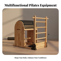 Sturdy Hardwood Construction Pilates Ladder Barrel Full Body Workout Wooden Spine Corrector Barrel Posture Correction Pilates Arc Instructor Comfortable Padded Surface for Beginners, Seniors, Office Workers, Living Room