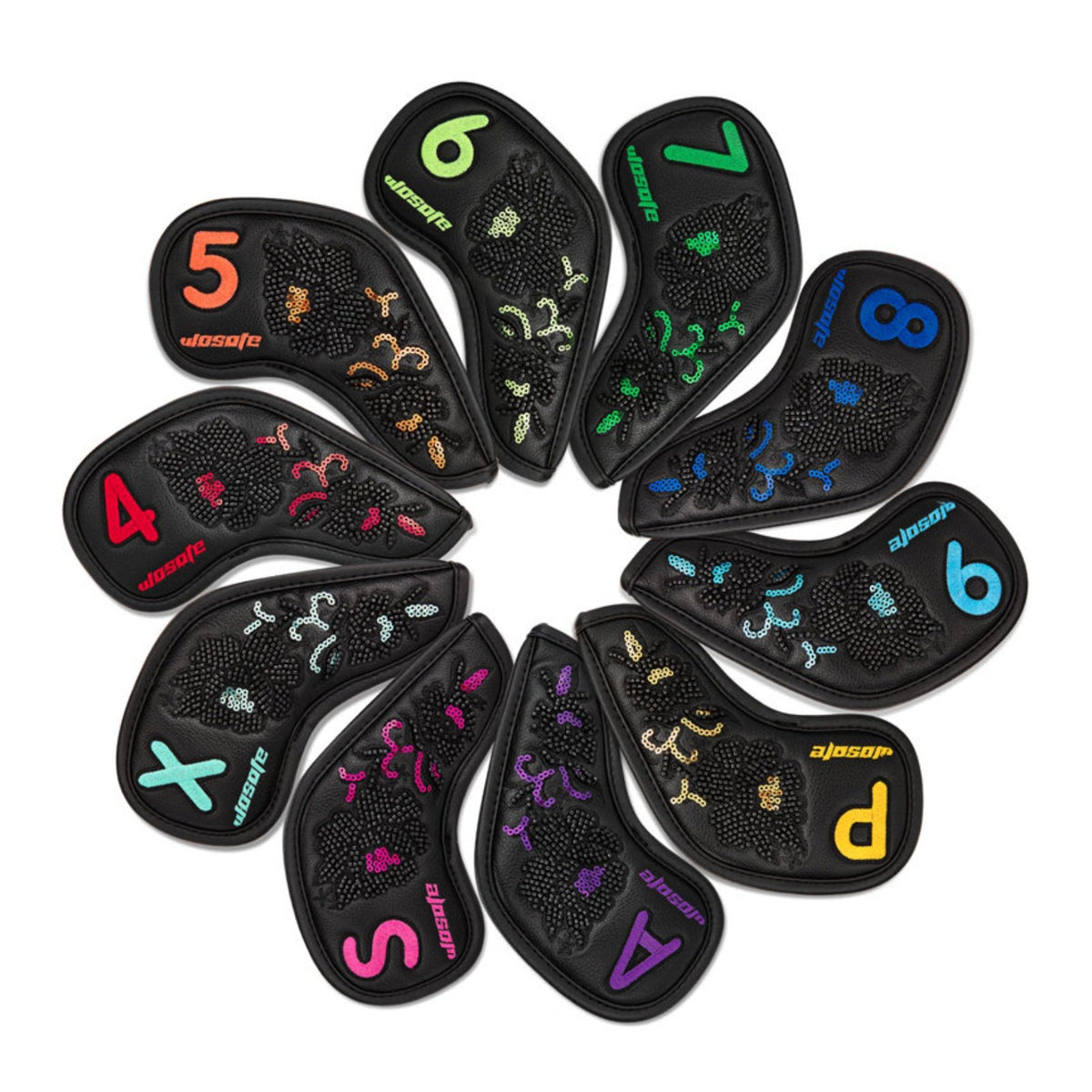 Golf Iron Headcover Scratch Protection Sequin Golf Headcover Universal Fit Embroidered Iron Cover for Travel, Storage