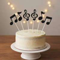 6 Pieces Pre-Cut Musical Note Cake Toppers DIY Assembly Music Note Cupcake Pick Musical Symbol Cake Topper