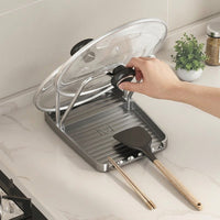 Ladle and Pot Lid Stand with Water Drip Tray, 2-Tier Plastic Cooking Utensil Holder, Tabletop Storage