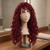 Breathable Cap Full-Head Hairpiece Heat-Resistant Long Wavy Hairpiece Adjustable Straps Hair Accessory Deep Waves
