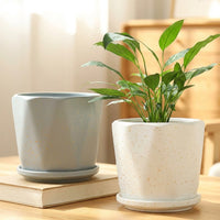 Plant Pots for House Plants and Indoor Plants, Pack of 2 White Wavy Ceramic Pots, Floor Standing Flower Pots for Snake Plant, Drainage Hole