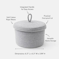 Decorative Basket Organizer Bins, Grey Lidded Storage Basket, Rope Storage Bins for Underwear, Woven Baskets for Toy Storage