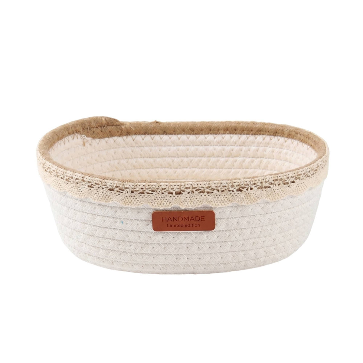 Handwoven Rope Basket with Leather Label Space-Saving Cotton Rope Basket Soft Woven Organizer Compact for Entryway