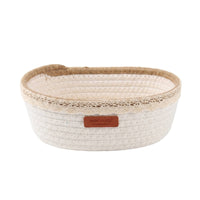 Handwoven Rope Basket with Leather Label Space-Saving Cotton Rope Basket Soft Woven Organizer Compact for Entryway