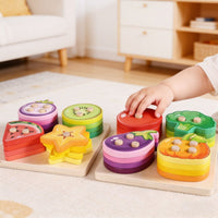 Sorting and Stacking Toy with Pegs Fine Motor Wooden Toy with Peg Columns Early-Learning Color Sorting and Stacking Game for Preschoolers, Classrooms