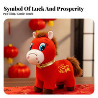 Chinese New Year Horse Stuffed Good Luck Charm Astrological Horse Symbol Doll Meaningful Cultural Home Decor Decoration for Family, Office