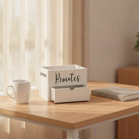 Remote Organizer with Drawer Rectangular Remote Control Holder with Drawer Multifunctional Wooden Organizer for Bedside Table