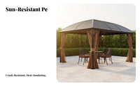 4-Post Rigid-Roof Gazebo Sun Protection Rigid-Roof Gazebo with Curtains Weather-Resistant Pavilion for Residents, Event Space Owners, Backyard, Deck