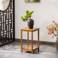 Corner Shelf and Plant Stand for Indoor Plants, 2-Tier Bamboo Plant Stands Indoor, Classic Wood Display Stand, Storage Shelf for Pot Stands