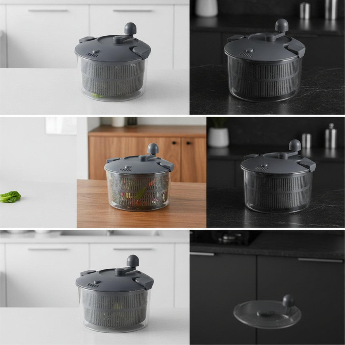 Manual Salad Spinner with Colander Basket Compact Spinner with Brake Button Long-Lasting Draining Basket with Lid Quick for Kitchen, Rv