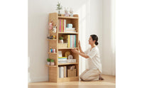 Solid Wood Multi-Tier Book Rack Dust-Proof Wooden Book Organizer Space-Saving Design Wooden Floor Bookcase Small Footprint for Children, Playroom, Study Room