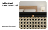 Minimalist Design Solid Wood Rattan Nightstand Sturdy Construction Nightstand with Drawers Easy Assembly 2-Drawer Bedside Cabinet Multi-Purpose for Homeowners, Students, Couples, Guest Room, Home, Hallway, Hotel