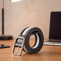 Woven Belt with Metal Buckle Braided Stretch Belt with Pin Buckle Waistband Elastic Casual for Men, Daily Wear, Travel