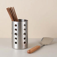 Cutlery Holder and Knife Holder, Stainless Steel Cutlery Organiser with Utensil Drainer, Cylindrical Kitchen Storage with a Raised Base Sink Tidy