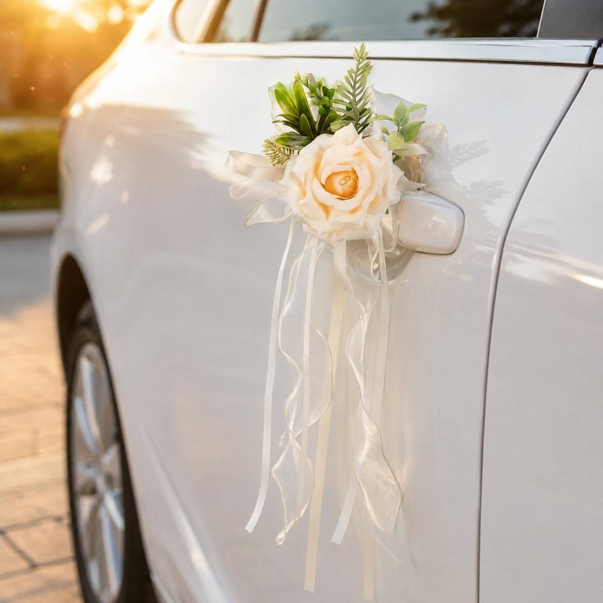 2 Pieces Wedding Car Flower Reusable Mirror Flower Decoration Pre Assembled
