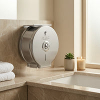 Stainless Steel Center-Pull Bath Tissue Dispenser Brushed Silver Wall-Mounted Bath Tissue Dispenser Enclosed Rust-Resistant for Washroom
