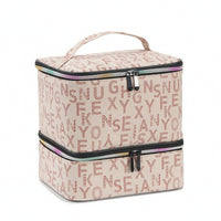 Portable Two-Tier Makeup Bag Boxy Cosmetic Storage Bag with Handle Zippered Travel Cosmetic Organizer Large for Travelers