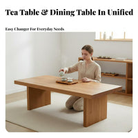 Long Slab-Top Table with Bench and Chairs Nordic aesthetic Tea Serving Station Complete Furniture Set Seating Arrangement for Living Room, Dining Area